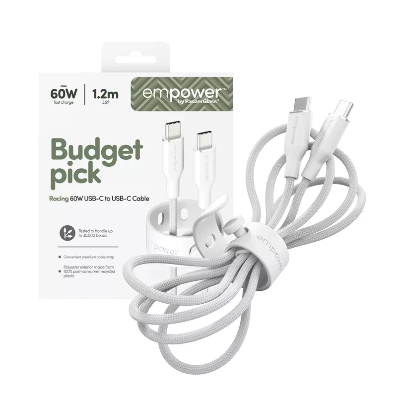 PanzerGlass empower™ by ® Racing 60W USB-C to USB-C Cable | USB 2.0 | 1.2M | Silver White