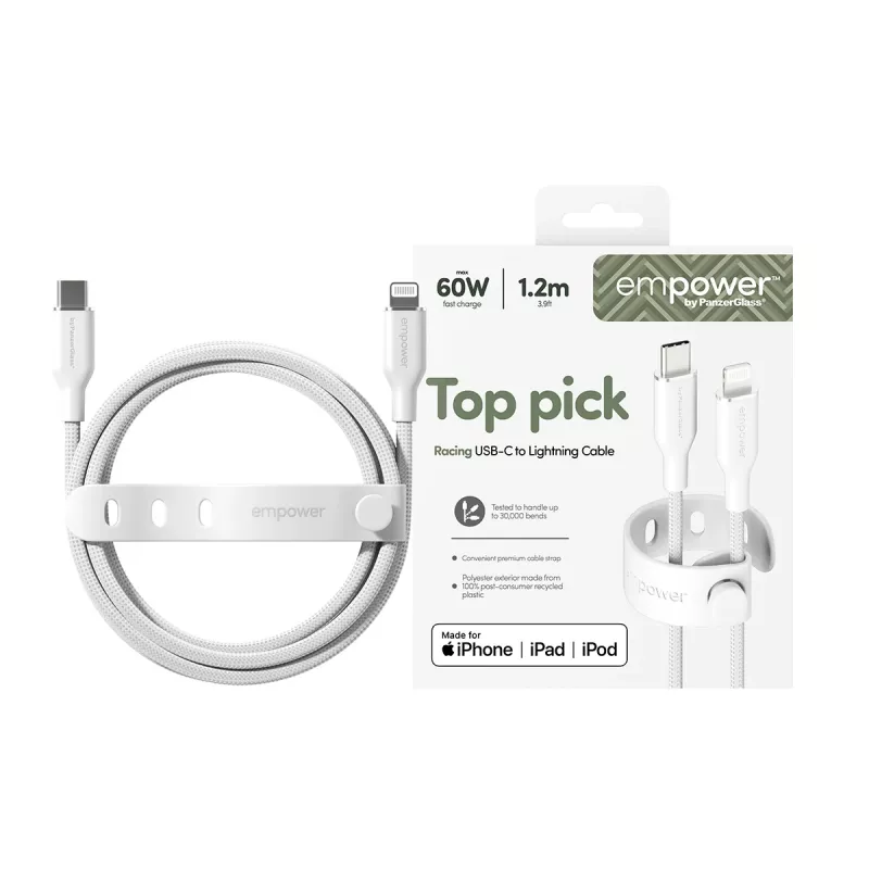 PanzerGlass empower™ by ® Racing 60W USB-C to Lightning Cable | USB 2.0 | 1.2M | Silver White