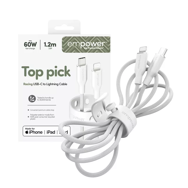 PanzerGlass empower™ by ® Racing 60W USB-C to Lightning Cable | USB 2.0 | 1.2M | Silver White