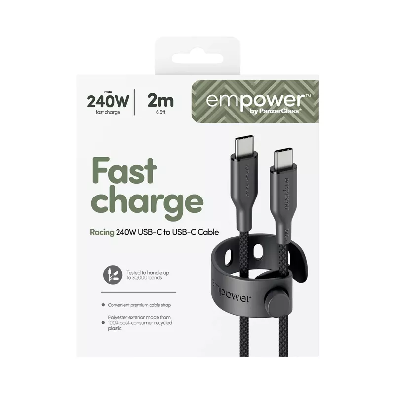 PanzerGlass empower™ by ® Racing 240W USB-C to USB-C Cable | USB 2.0 | 2M | Space Black
