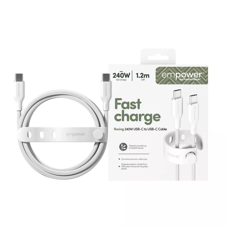 PanzerGlass empower™ by ® Racing 240W USB-C to USB-C Cable | USB 2.0 | 1.2M | Silver White