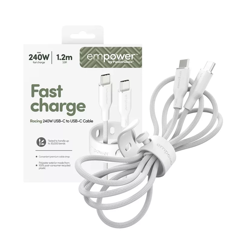 PanzerGlass empower™ by ® Racing 240W USB-C to USB-C Cable | USB 2.0 | 1.2M | Silver White