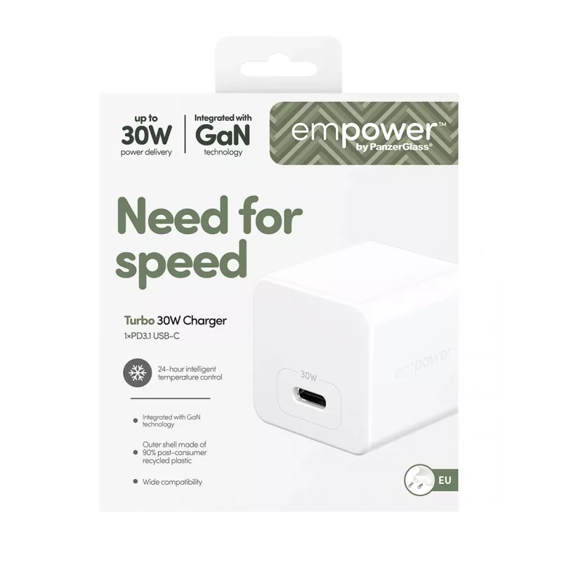 PanzerGlass empower™ by ® Turbo 30W Charger Single USB-C | EU Plug | Silver White