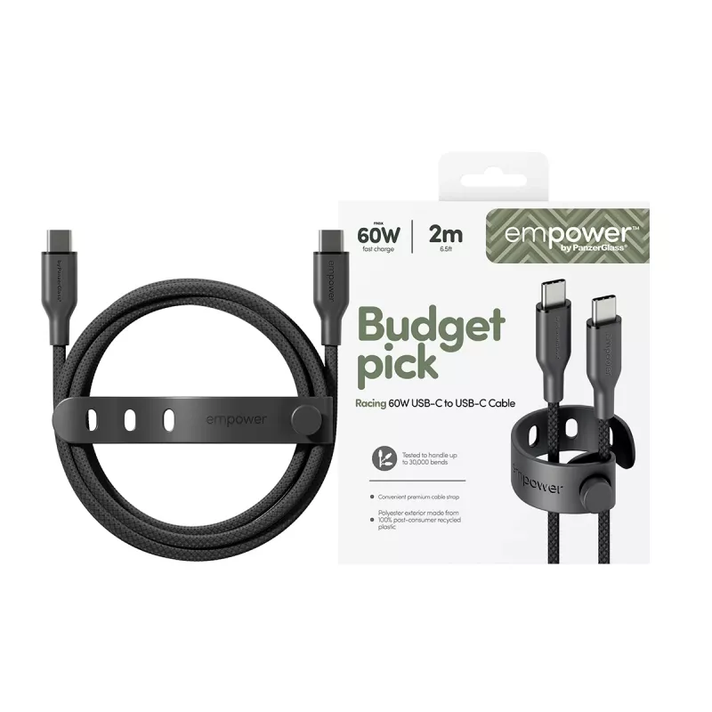 PanzerGlass empower™ by ® Racing 60W USB-C to USB-C Cable | USB 2.0 | 2M | Space Black