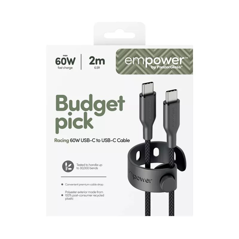 PanzerGlass empower™ by ® Racing 60W USB-C to USB-C Cable | USB 2.0 | 2M | Space Black