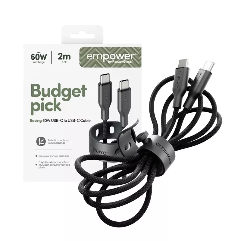 PanzerGlass empower™ by ® Racing 60W USB-C to USB-C Cable | USB 2.0 | 2M | Space Black