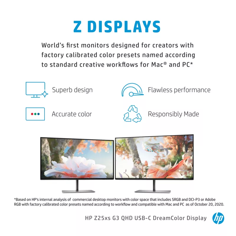 HP Z25xs G3 computer monitor 63.5 cm (25 inch) 2560 x 1440 pixels Quad HD Black