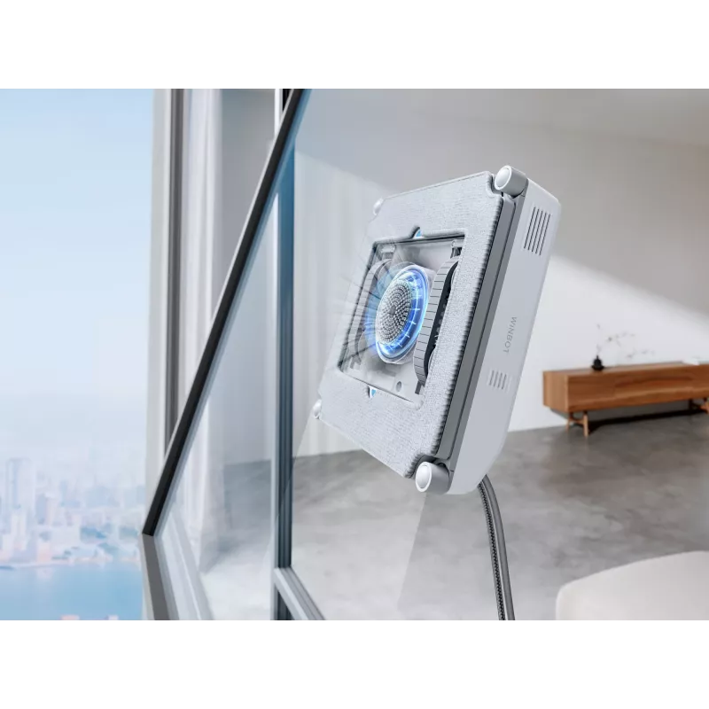Window cleaner Ecovacs WINBOT MINI — suction, battery Li‑Ion, min window 22×25 cm, 1.3 kg, 215×215×55 mm, grey/white