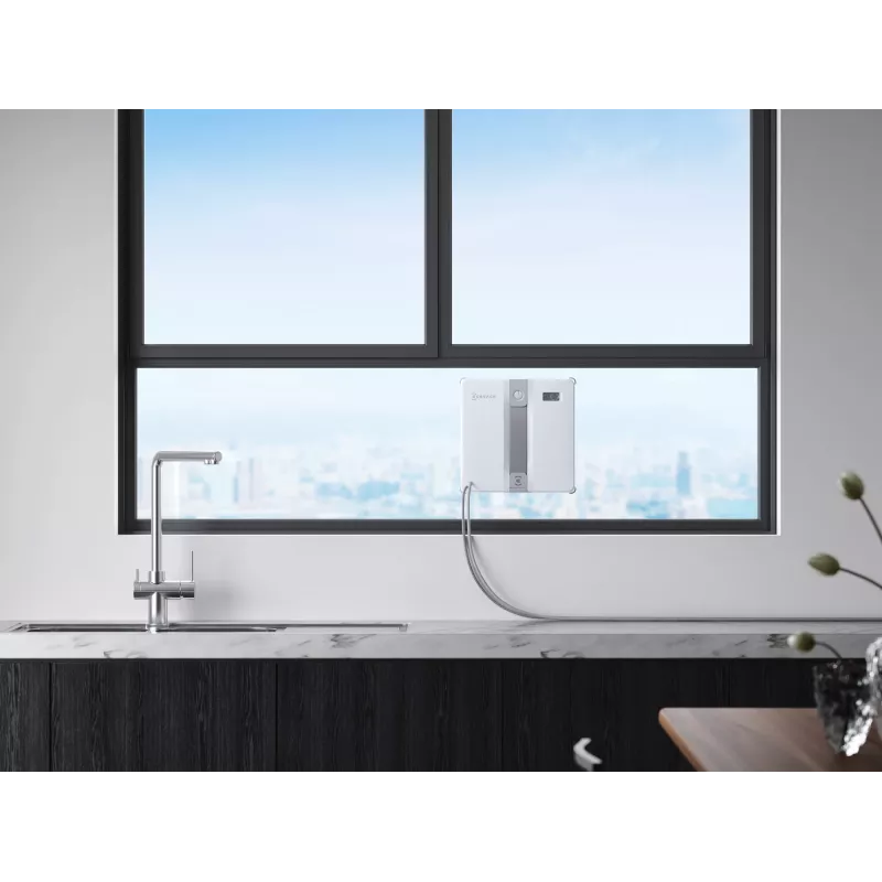Window cleaner Ecovacs WINBOT MINI — suction, battery Li‑Ion, min window 22×25 cm, 1.3 kg, 215×215×55 mm, grey/white