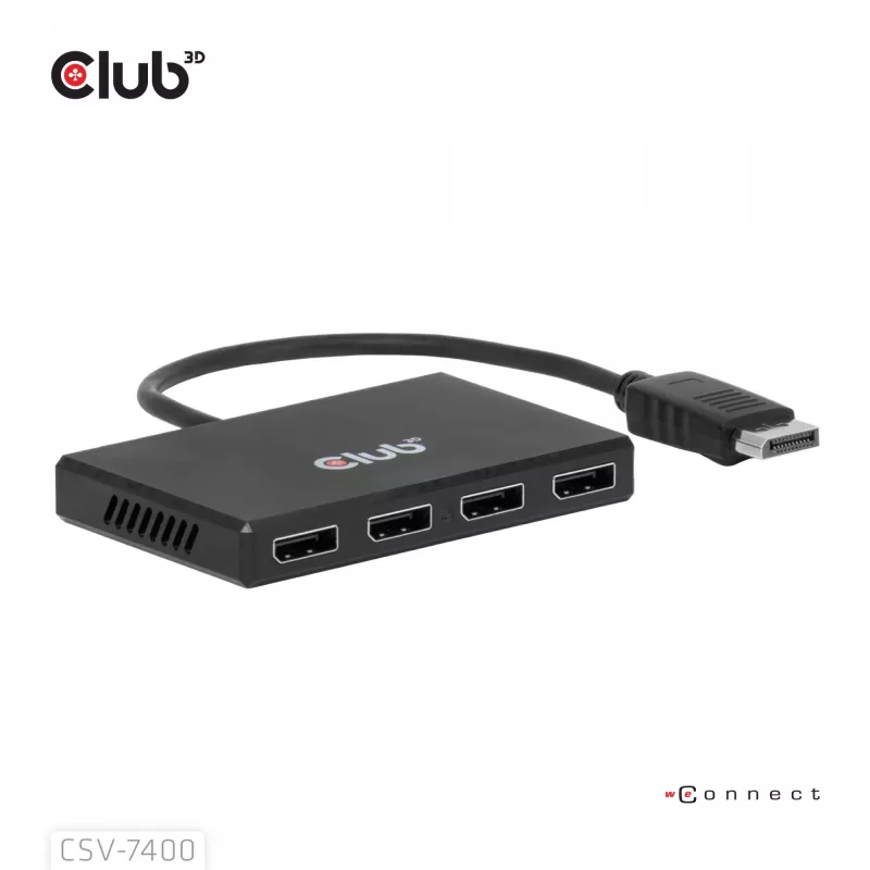 CLUB3D Quad DisplayPort™ Hub – 4 x 4K Resolution @ 30Hz, MST Support