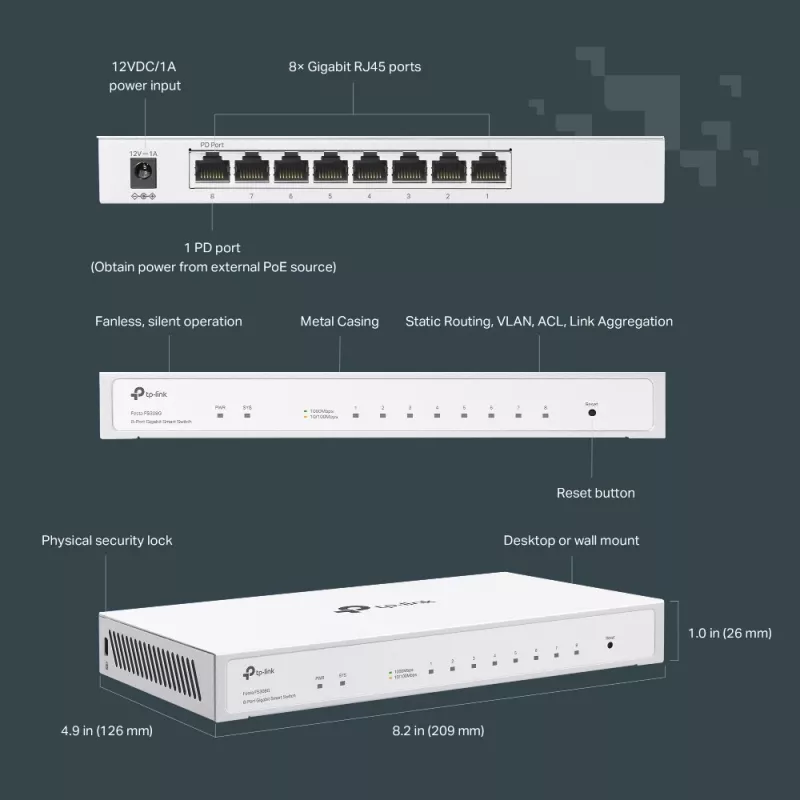 TP-Link Festa FS308G Managed L2/L2+ Gigabit Ethernet (10/100/1000) Power over Ethernet (PoE) White