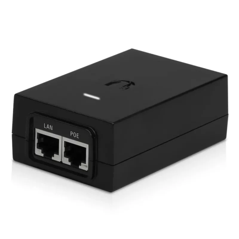 PoE adapter UBIQUITI POE-24-24W — 24 V PoE, 2 × RJ-45 Fast Ethernet ports, 88×57×33 mm