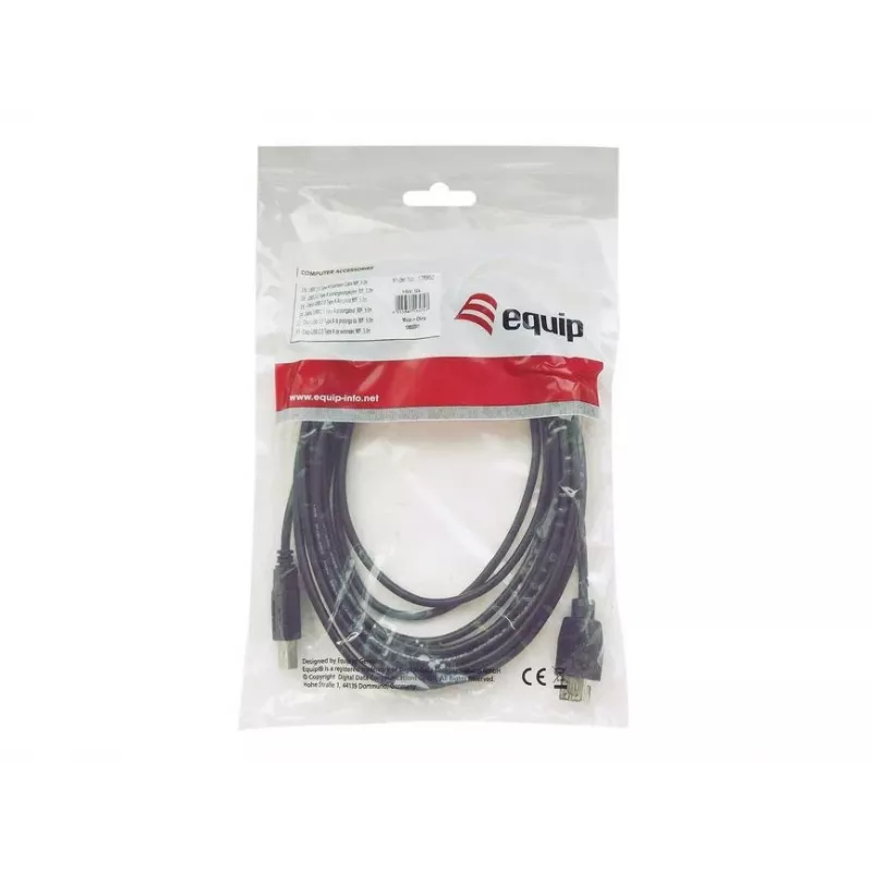 Equip USB 2.0 Type A to Type B Cable, 2.0m, Black, 2 m, USB A, USB B, USB 2.0, 0.48 Gbit/s