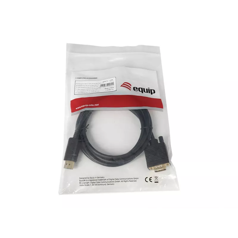 Equip DisplayPort Male to VGA (HD15) Male Cable, 2 m, VGA (D-Sub), DisplayPort, Male, Male, Straight