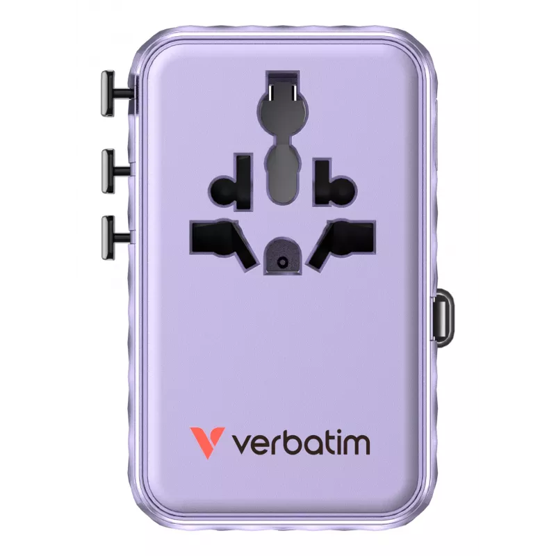 Verbatim Charge 'n' Travel 100W Universal Travel Adapter with retractable cable Purple