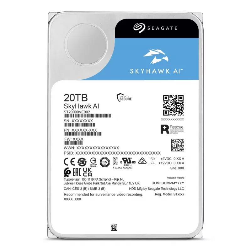 Seagate SkyHawk AI ST20000VE004 internal hard drive 20 TB 7200 RPM 512 MB 3.5 inch Serial ATA III