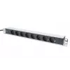 DIGITUS 1U Aluminum PDU, rackmountable rated power: 16A, 4000W, 250VAC 50/60Hz, 8x safety outlets