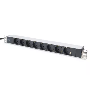 DIGITUS 1U Aluminum PDU, rackmountable rated power: 16A, 4000W, 250VAC 50/60Hz, 8x safety outlets