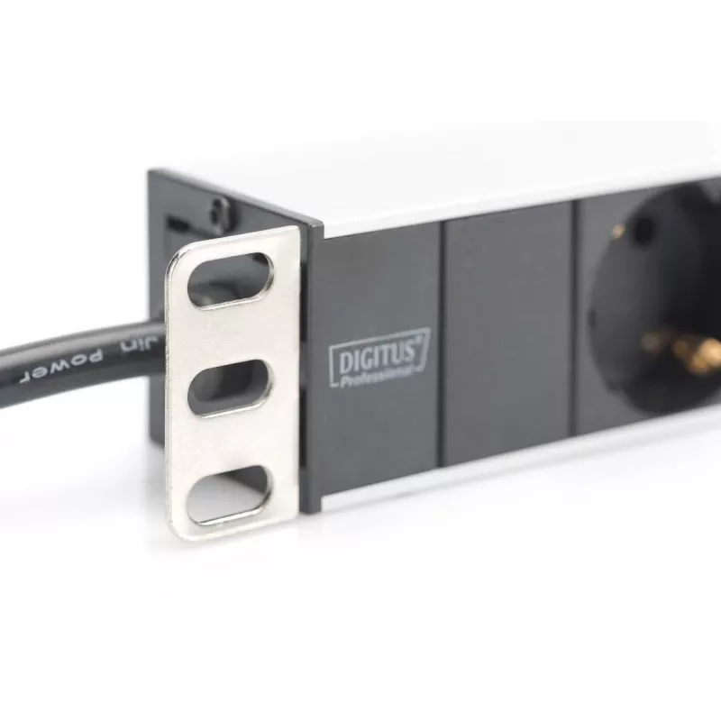 DIGITUS 1U Aluminum PDU, rackmountable rated power: 16A, 4000W, 250VAC 50/60Hz, 8x safety outlets