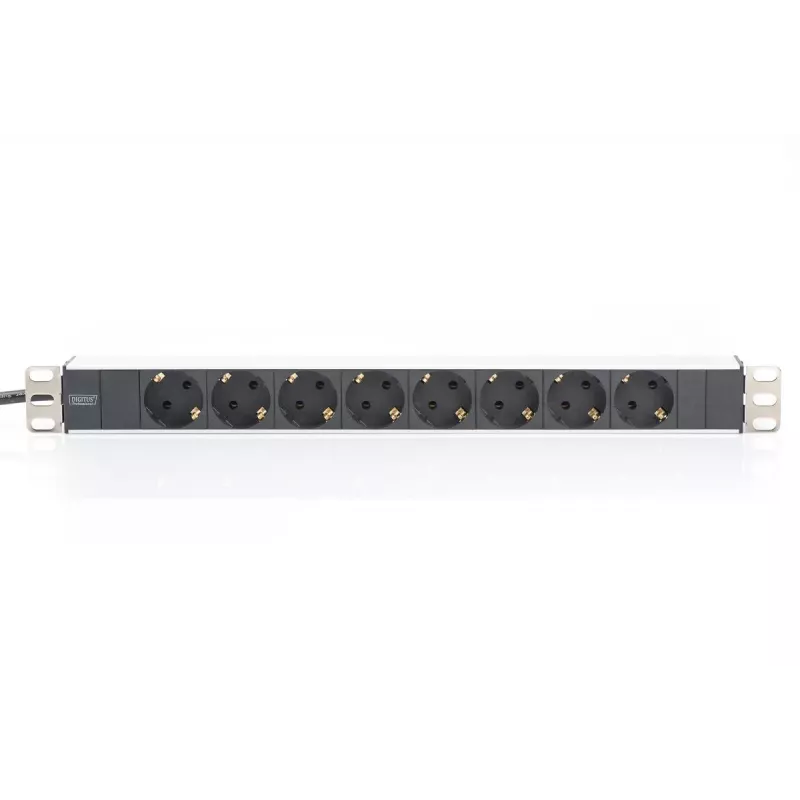 DIGITUS 1U Aluminum PDU, rackmountable rated power: 16A, 4000W, 250VAC 50/60Hz, 8x safety outlets