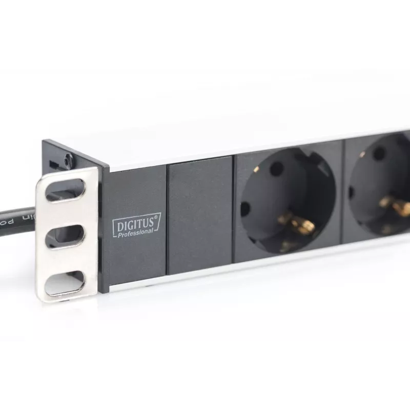 DIGITUS 1U Aluminum PDU, rackmountable rated power: 16A, 4000W, 250VAC 50/60Hz, 8x safety outlets