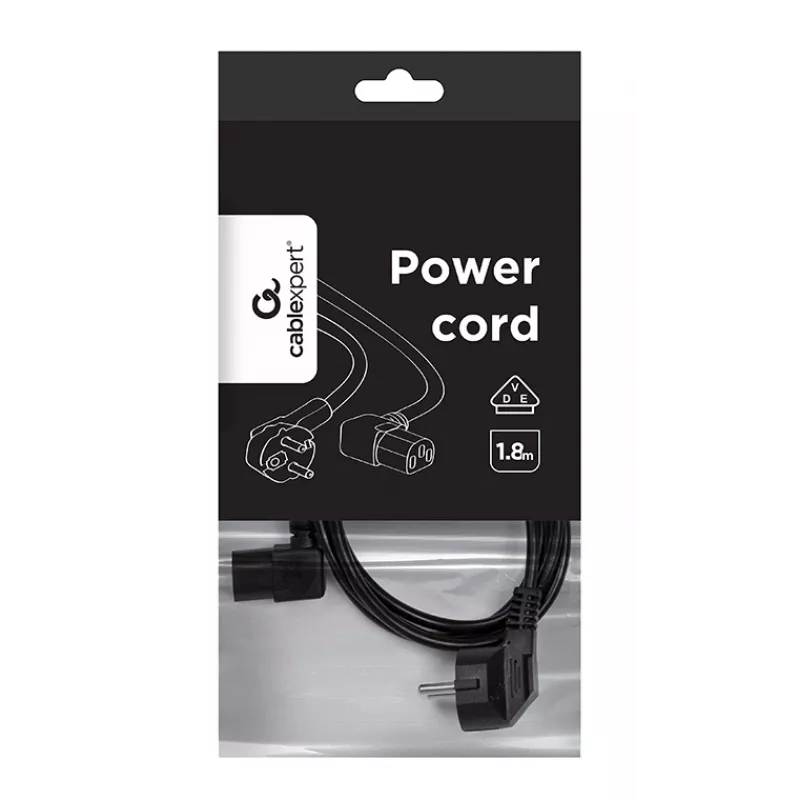 GEMBIRD Power Cord (Right Angled C13), VDE Approved, 2.0m