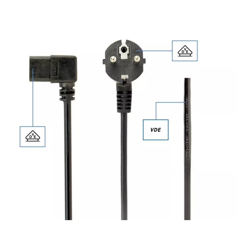 GEMBIRD Power Cord (Right Angled C13), VDE Approved, 2.0m