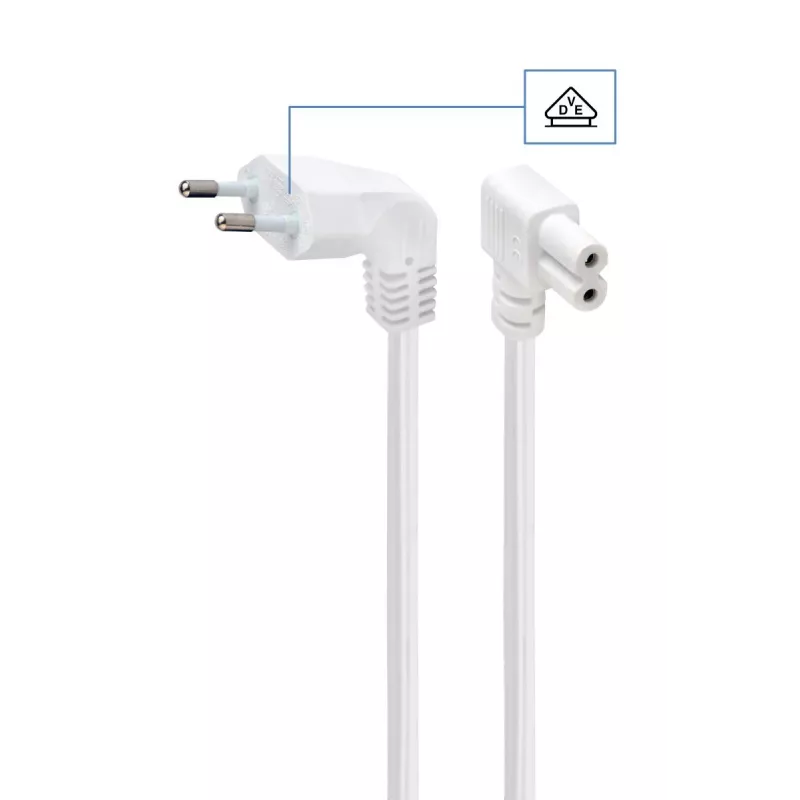 GEMBIRD Power Cord (C7) With 90 Degree Angled Connectors, VDE Approved, 2.5m, White