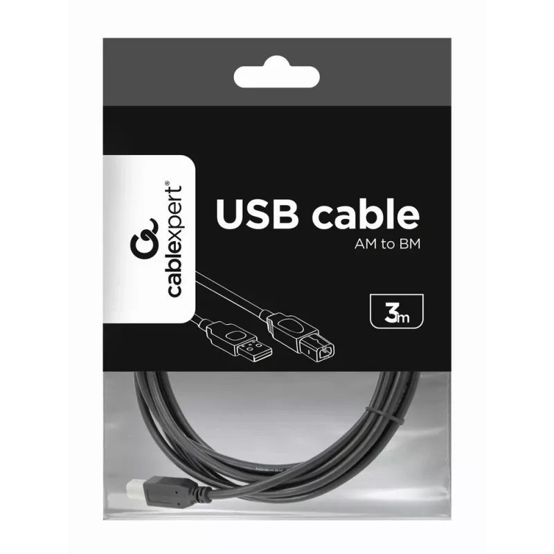 GEMBIRD USB 2.0 A-plug B-plug Cable 3m (10ft) - Black/ Bulk Package (ccp-USB2-ambm-10)