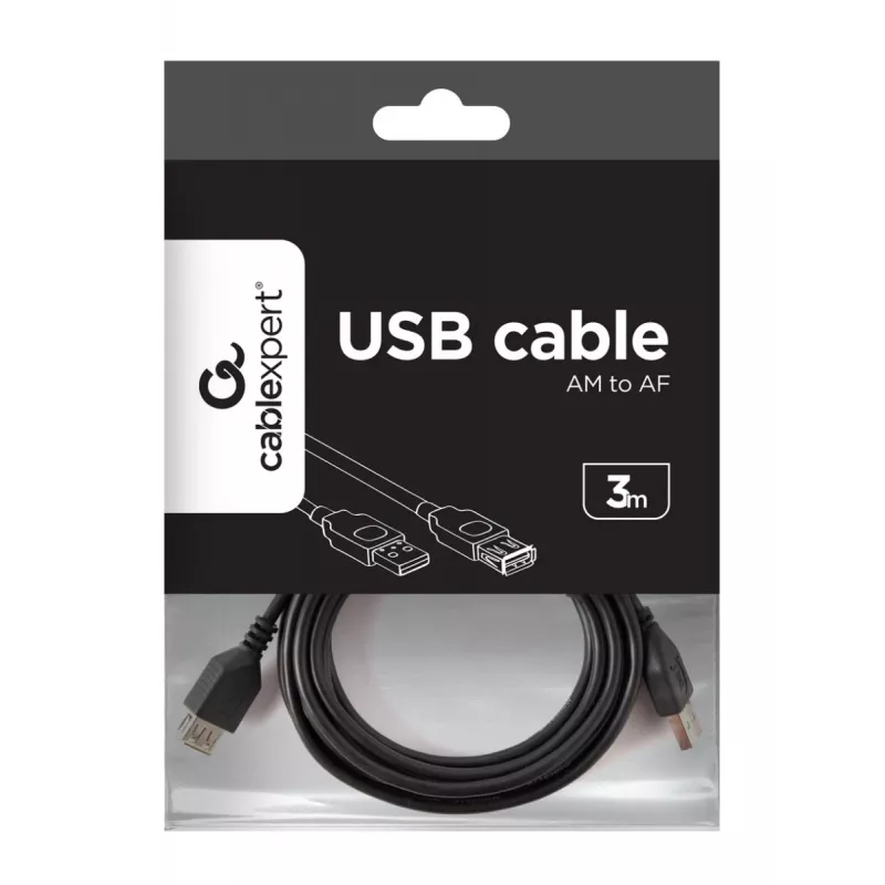 GEMBIRD USB 2.0 Type-A to USB Type-A Extension Cable (AM/AF), 1m - Black