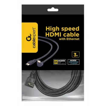 GEMBIRD High Speed HDMI Cable with Ethernet, 90 Degrees Upwards Angled Connector, 3m