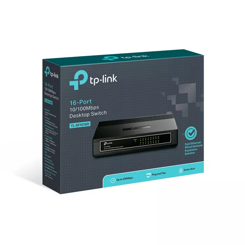 TP-Link 16-Port 10/100Mbps Desktop Switch, Unmanaged, Fast Ethernet (10/100), Full duplex, Rack mounting, Wall mountable