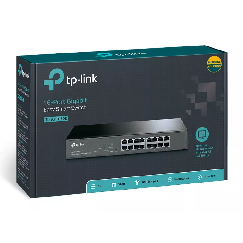 TP-Link 16-Port Gigabit Easy Smart Network Switch, Managed, L2, Gigabit Ethernet (10/100/1000), Rack mounting, 1U