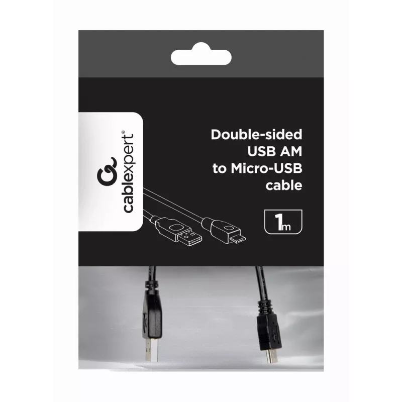 GEMBIRD Double-Sided USB 2.0 AM to Micro-USB Cable, 1m - Black