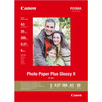 Canon PP-201 Glossy II Photo Paper Plus A3 - 20 Sheets, High-gloss, 260 g/m², A3, 20 sheets, 270 µm, Canon Lucia, ChromaLife100+