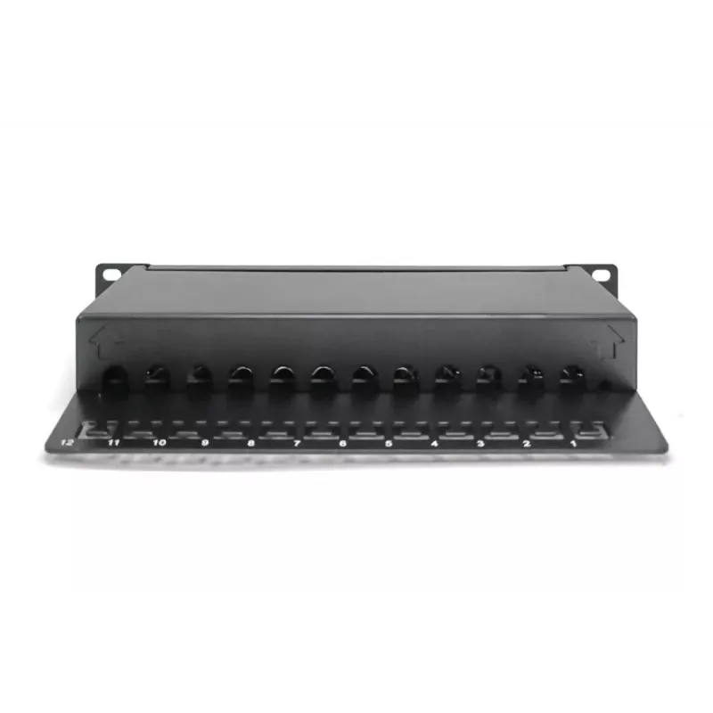 DIGITUS CAT6A Patch Panel, shielded,12-Port label field, 1U, 10in rack mount, black RAL 9005
