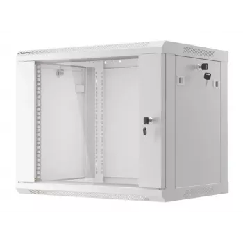 Lanberg WF01-6409-10S Wall-Mounted Rack Cabinet 9U 19 inch 600x450 mm Grey, 60 kg Load, Glass Door