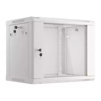 Lanberg WF01-6409-10S Wall-Mounted Rack Cabinet 9U 19 inch 600x450 mm Grey, 60 kg Load, Glass Door
