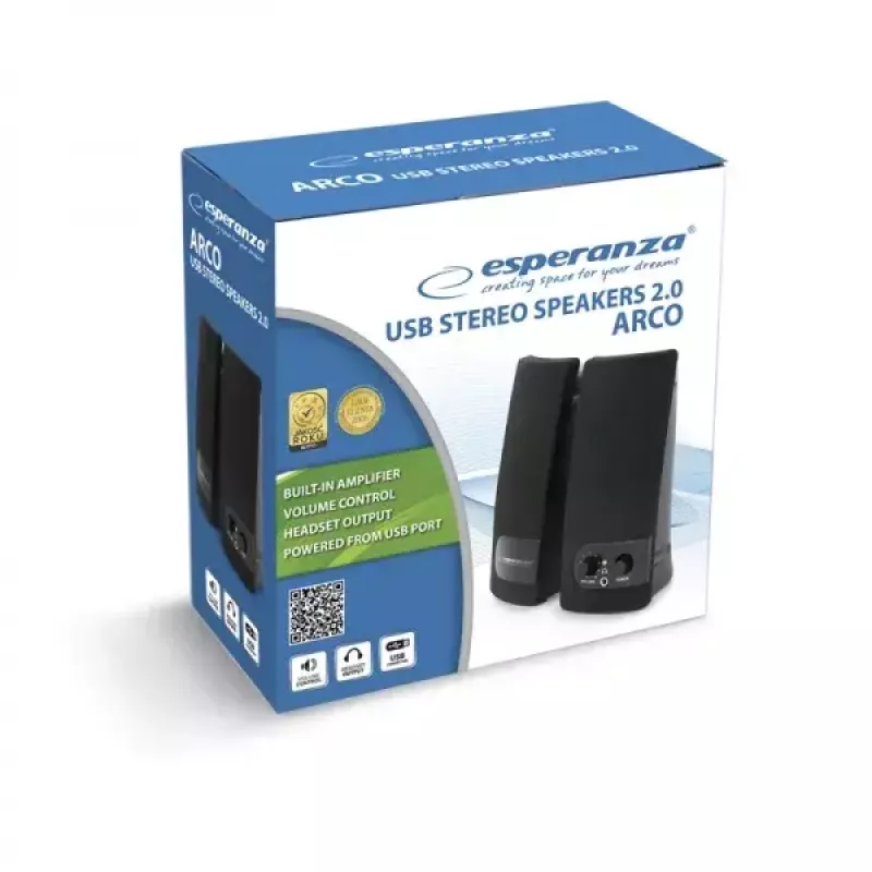 2-way Speaker ESPERANZA EP119, 2.0 channels, 6 W RMS, 4 Ω, wired, 3.5 mm & USB, tabletop