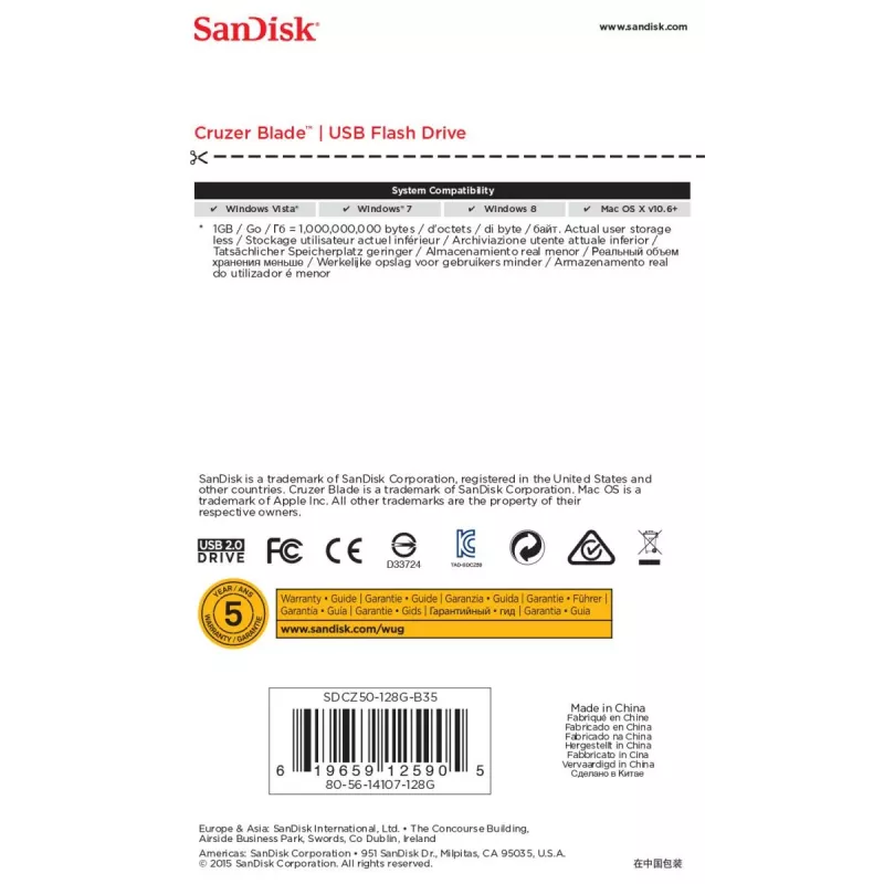 WESTERN DIGITAL SanDisk Cruzer Blade - 128GB USB Stick - USB 2.0