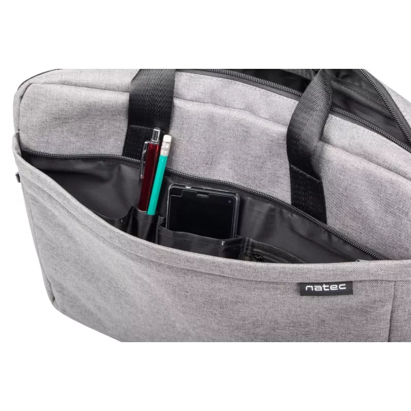 Messenger case NATEC Mustela for laptops up to 39.6 cm (15.6 inch), polyester, grey, front pocket, shoulder strap