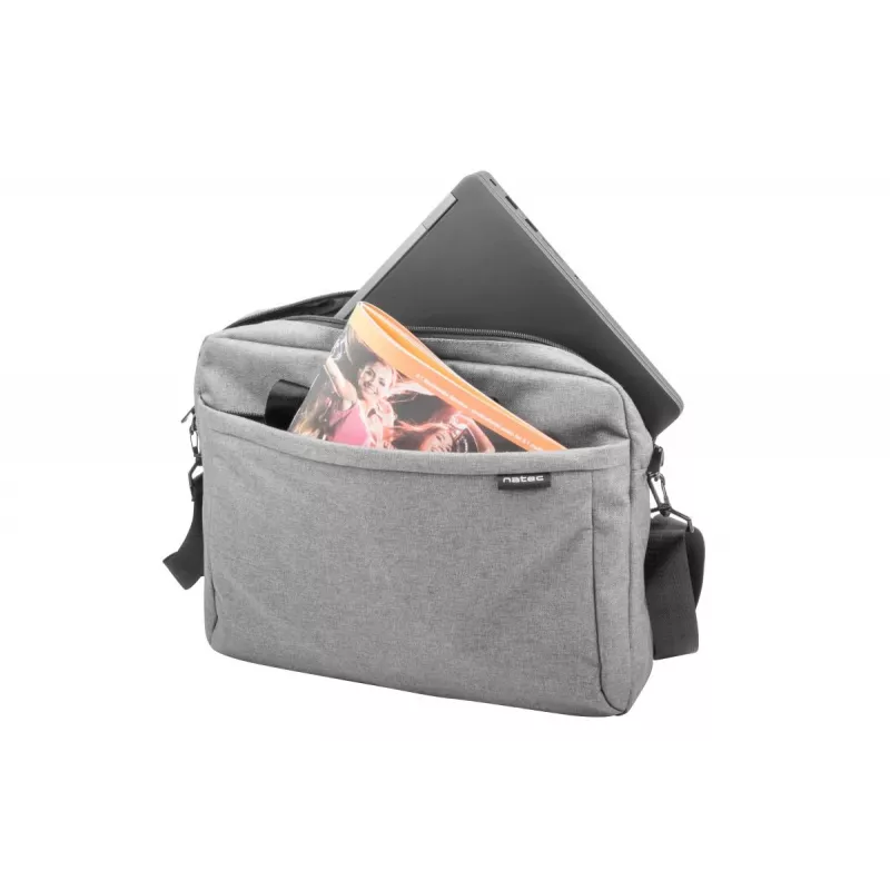 Messenger case NATEC Mustela for laptops up to 39.6 cm (15.6 inch), polyester, grey, front pocket, shoulder strap