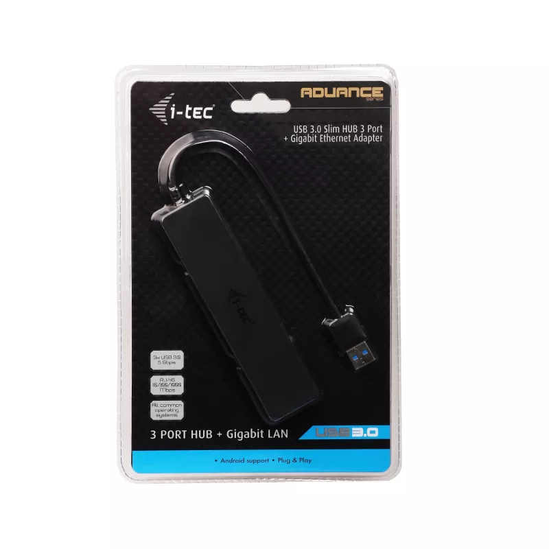 i-tec Advance USB 3.0 Slim HUB 3 Port Gigabit Ethernet Adapter Black