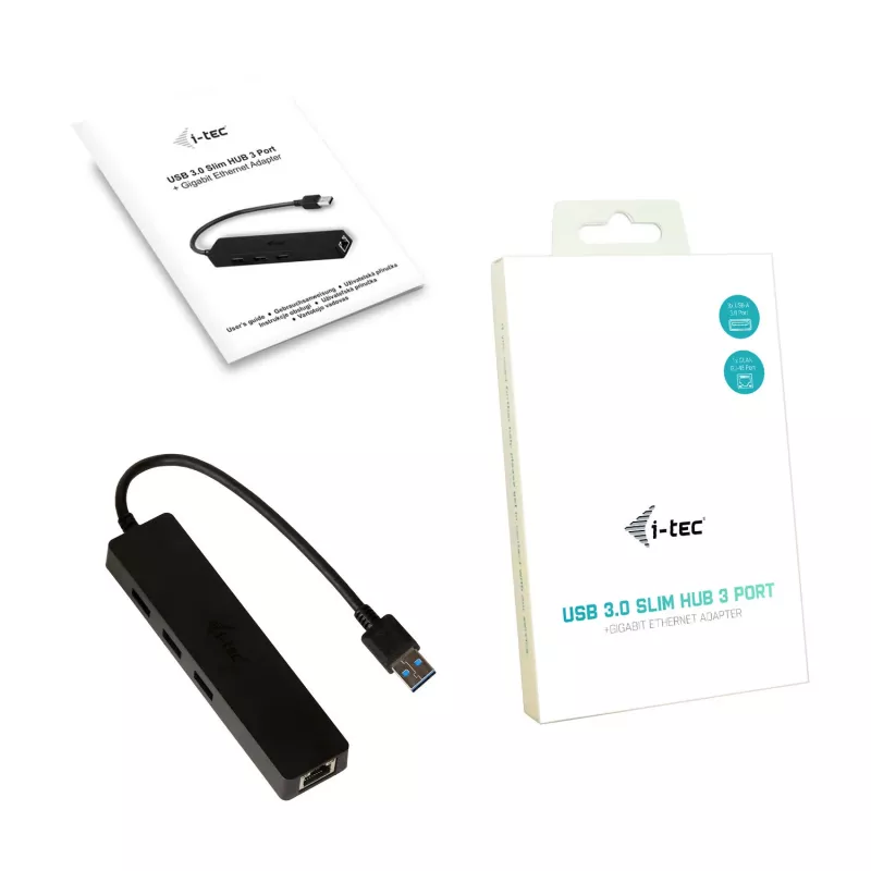i-tec Advance USB 3.0 Slim HUB 3 Port Gigabit Ethernet Adapter Black