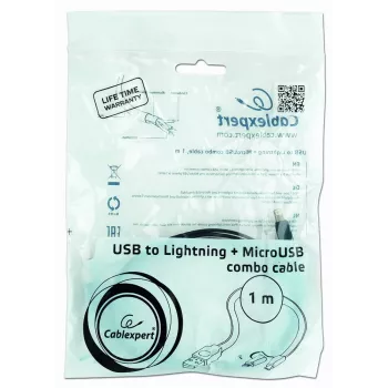 GEMBIRD USB To Apple Lightning And Micro USB Charging Combo Cable 1m - Black