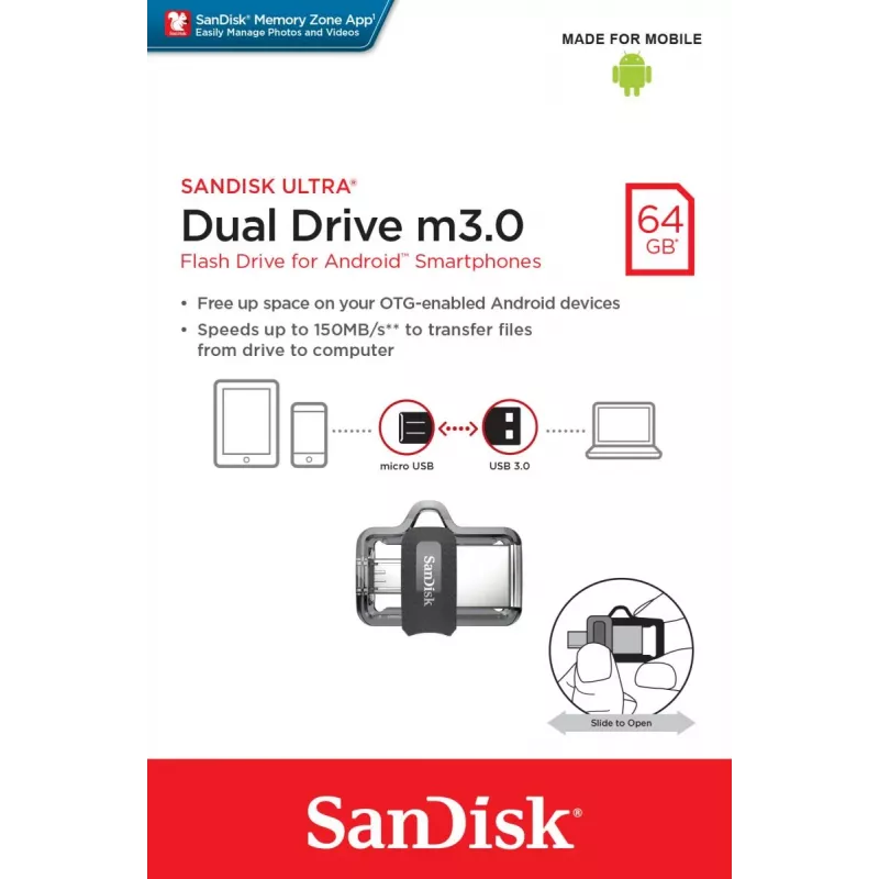 WESTERN DIGITAL SanDisk ULTRA DUAL DRIVE M3.0 - 64GB USB Stick - micro-USB / USB 3.0