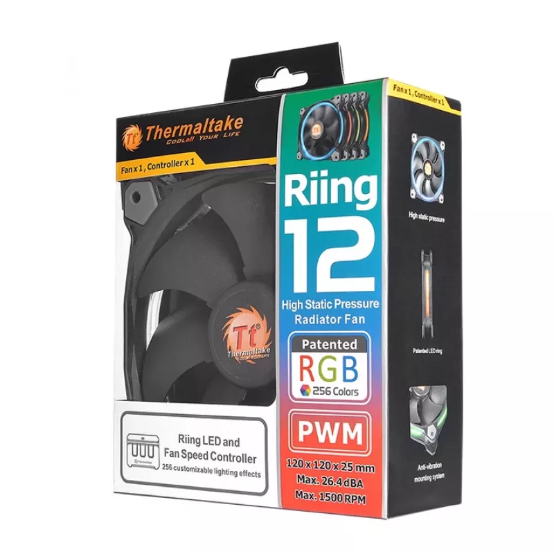 THERMALTAKE Riing 12 LED RGB 256 Colors High Static Pressure LED Radiator Fan (3 Fan Pack)