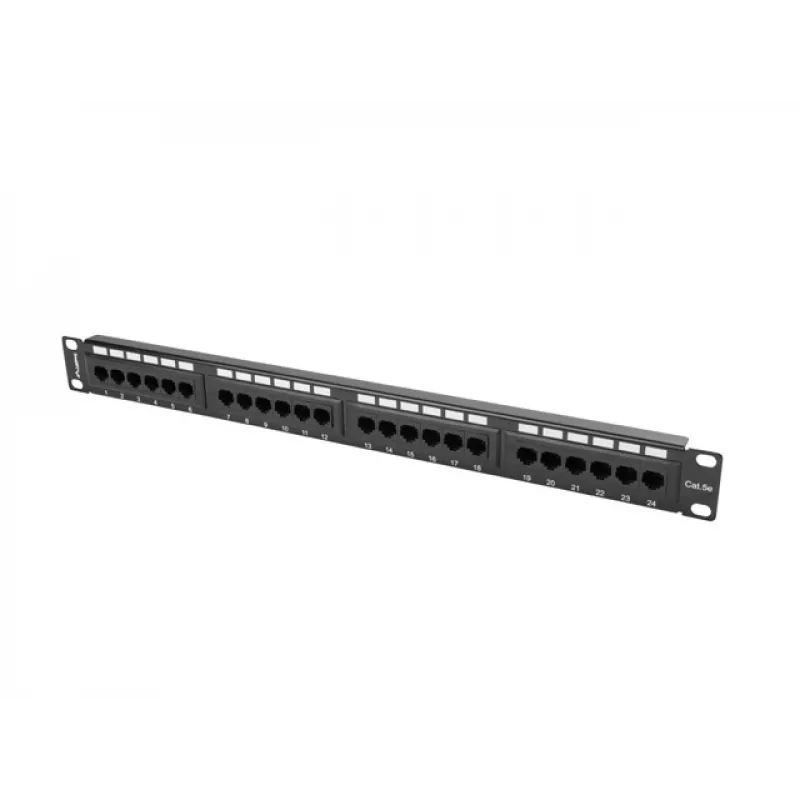 Patch panel 1U LANBERG PPU5-1024-B — 24-port CAT5e, metal, black, 445×32.5×44.5 mm