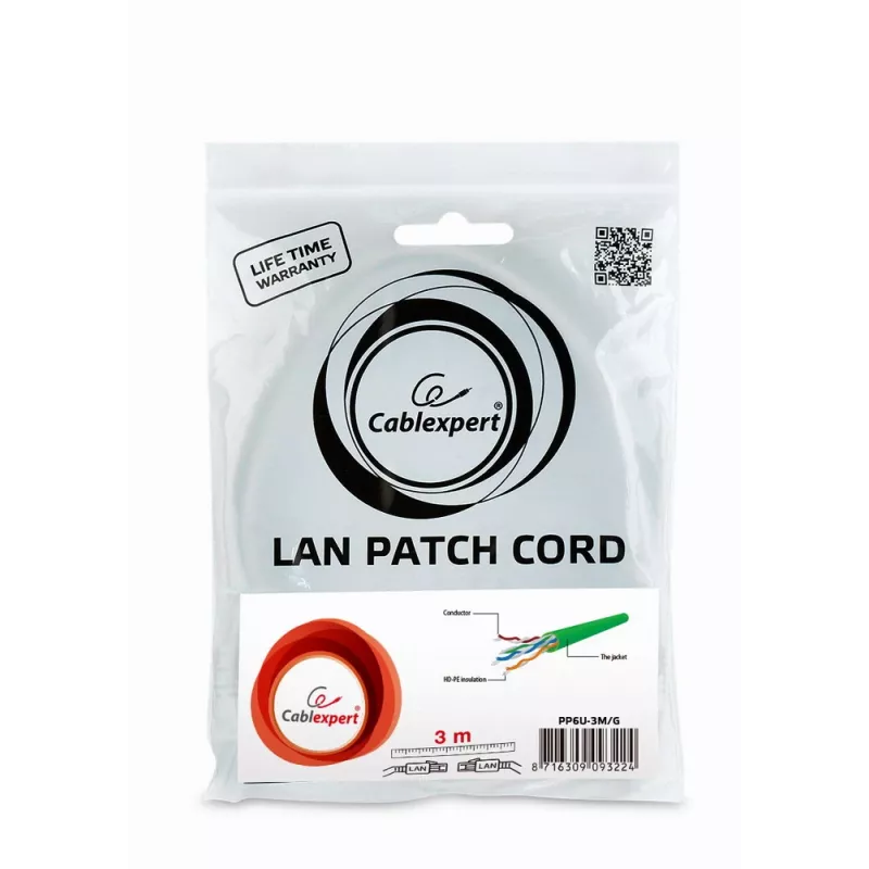 Networking cable Gembird PP6U-3M RJ-45 Cat6 3m Green