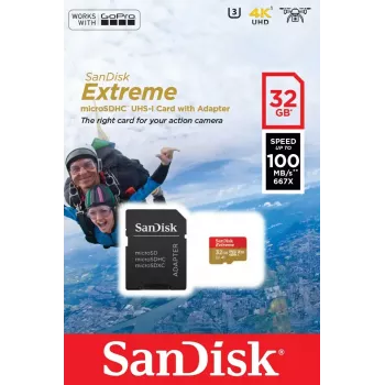 WESTERN DIGITAL SanDisk micro SDXC Extreme 32GB (A1/ V30/ U3/ UHS-I/ Cl.10/ R100/ W60) + Adapter for Action Cam